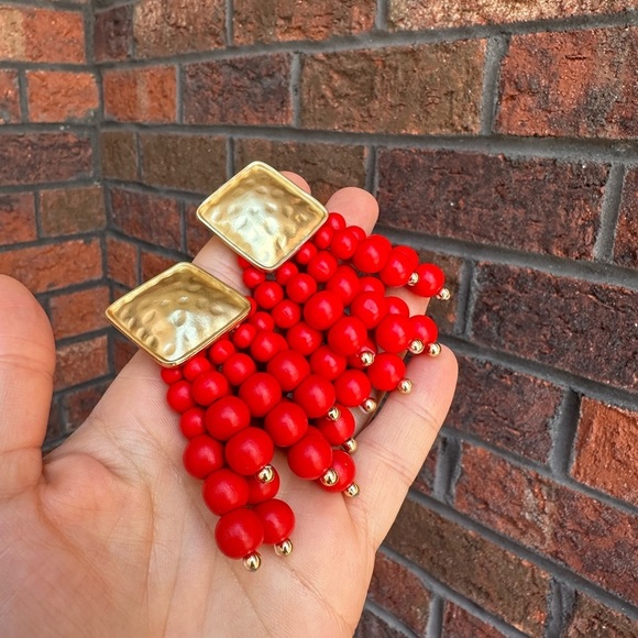 Zara Red Cascade Beaded Earrings - Picture 4 of 5
